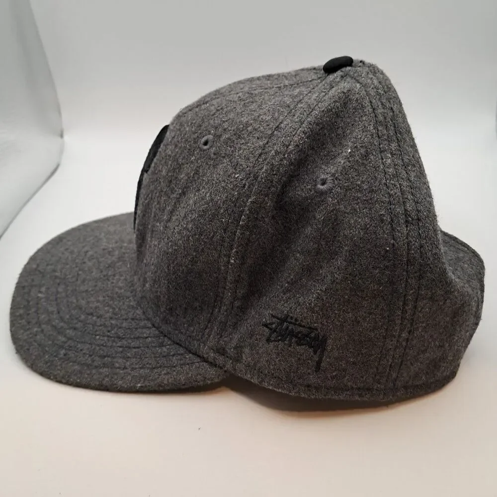Vintage Stussy Wool Adjustable Snapback Hat Cap Gray 90s Streetwear Logo